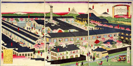 富岡製糸場をえがいた浮世絵　1876（明治9）年　当館蔵